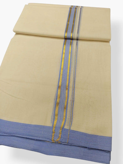 Balaramapuram Handloom Double Mundu Pure Cotton with Blue Border