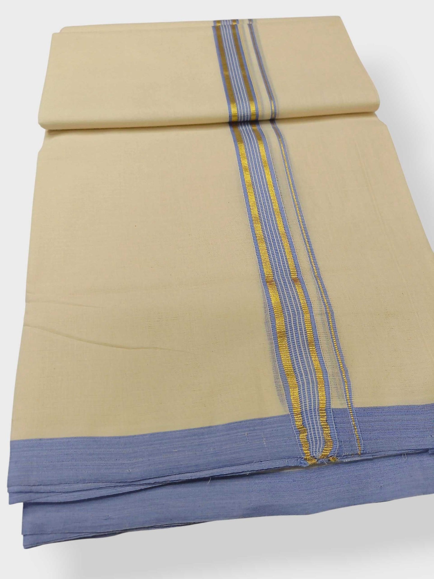Balaramapuram Handloom Double Mundu Pure Cotton with Blue Border