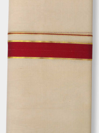 Balaramapuram Handloom Double Mundu Pure Cotton with Red Border