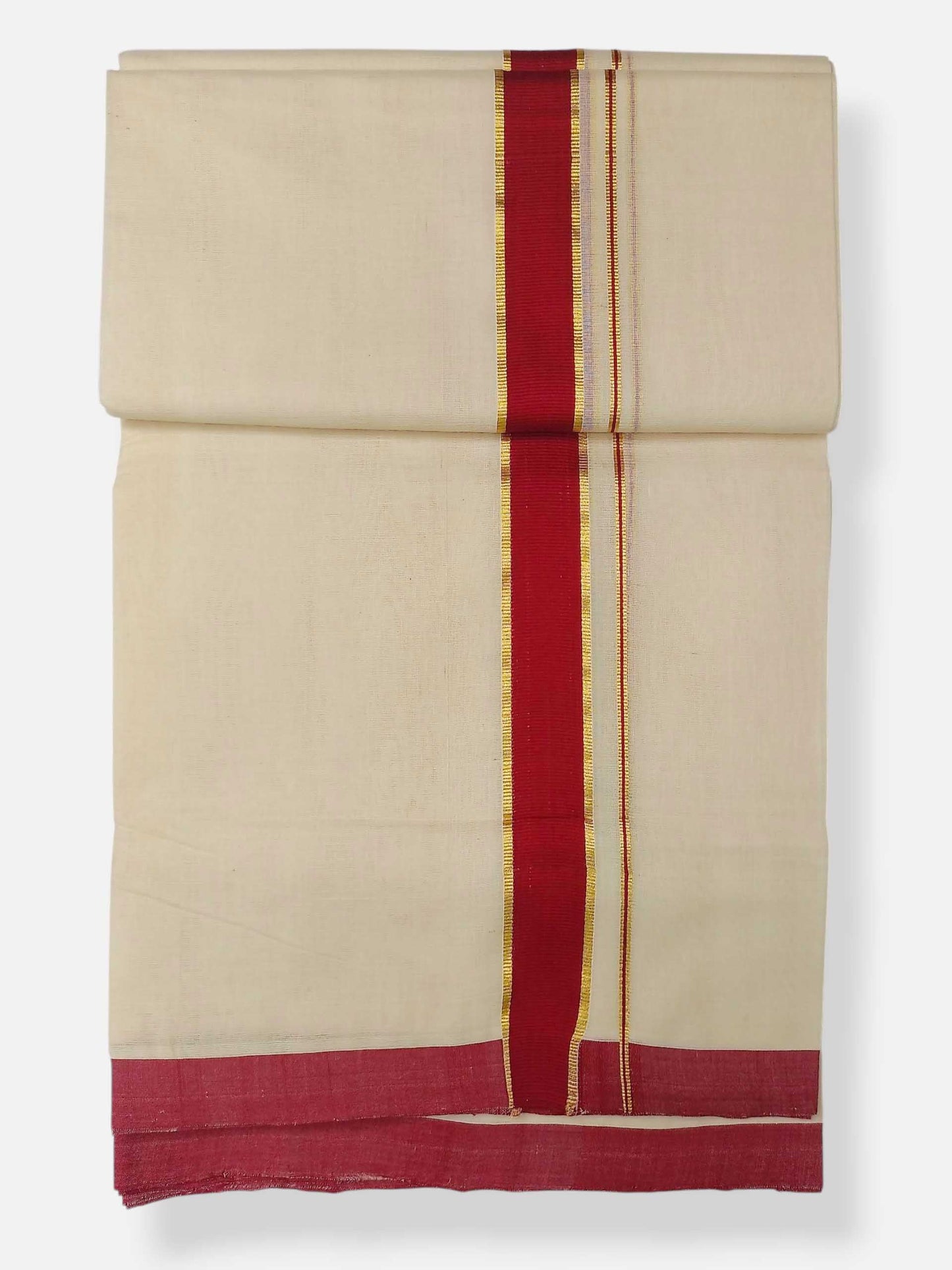 Balaramapuram Handloom Double Mundu Pure Cotton with Red Border
