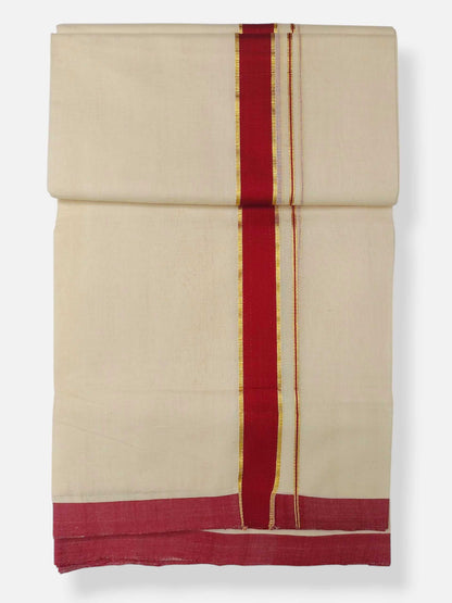 Balaramapuram Handloom Double Mundu Pure Cotton with Red Border