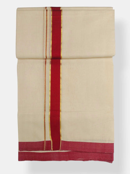 Balaramapuram Handloom Double Mundu Pure Cotton with Red Border