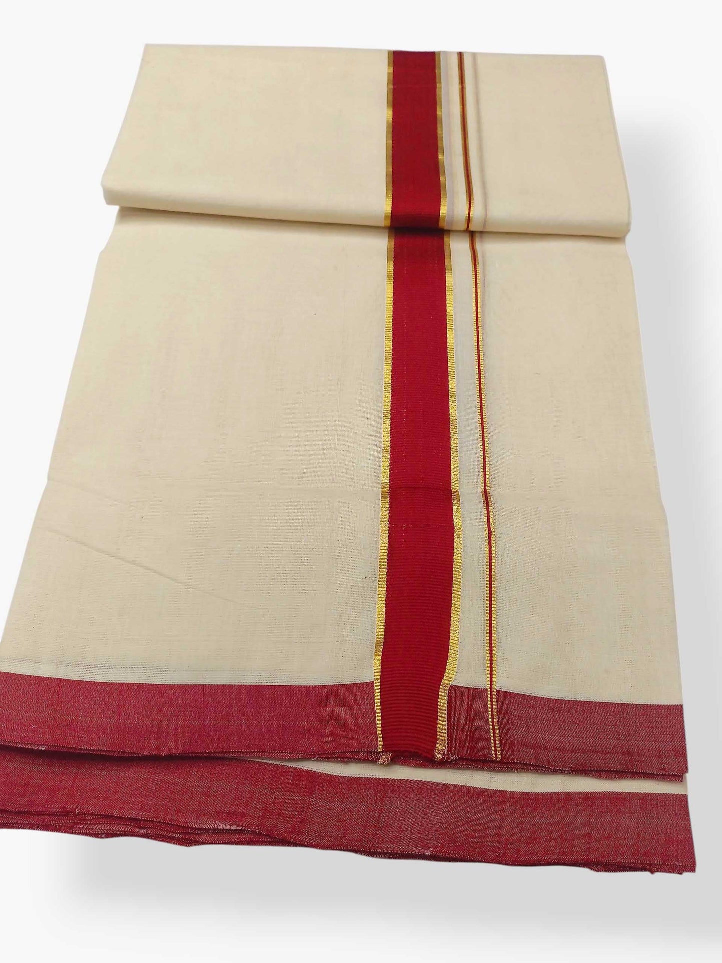 Balaramapuram Handloom Double Mundu Pure Cotton with Red Border
