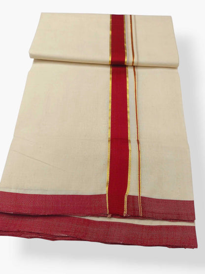 Balaramapuram Handloom Double Mundu Pure Cotton with Red Border