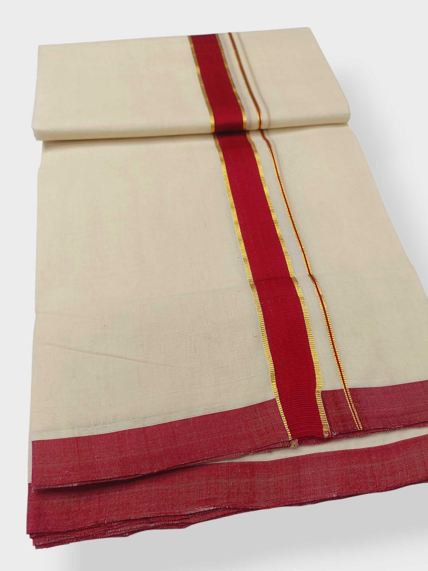 Balaramapuram Handloom Double Mundu Pure Cotton with Red Border
