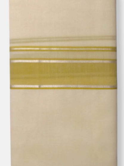 Balaramapuram Handloom Double Mundu Pure Cotton with Yellow Green Border