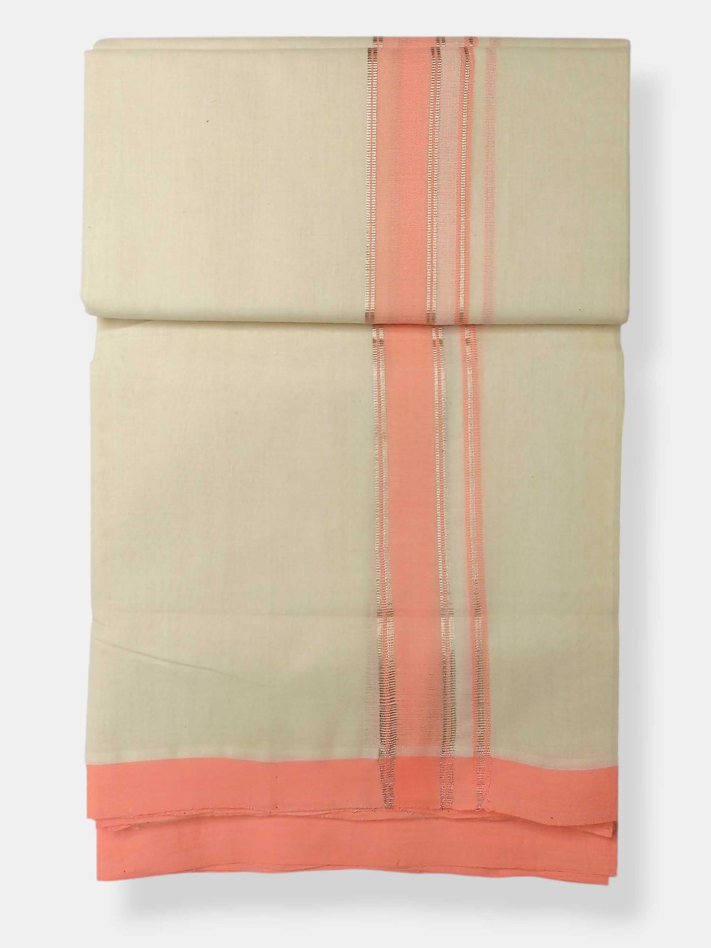 Balaramapuram Handloom Double Mundu Pure Cotton with Rose Border