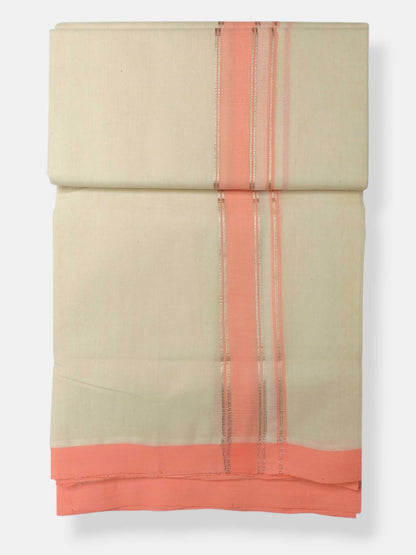 Balaramapuram Handloom Double Mundu Pure Cotton with Rose Border