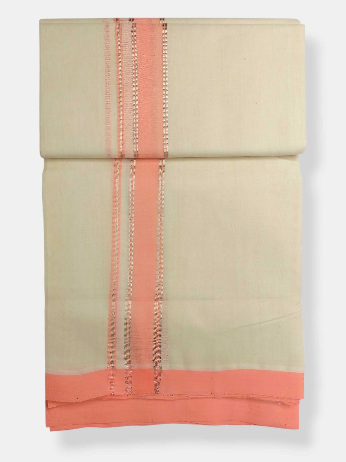 Balaramapuram Handloom Double Mundu Pure Cotton with Rose Border