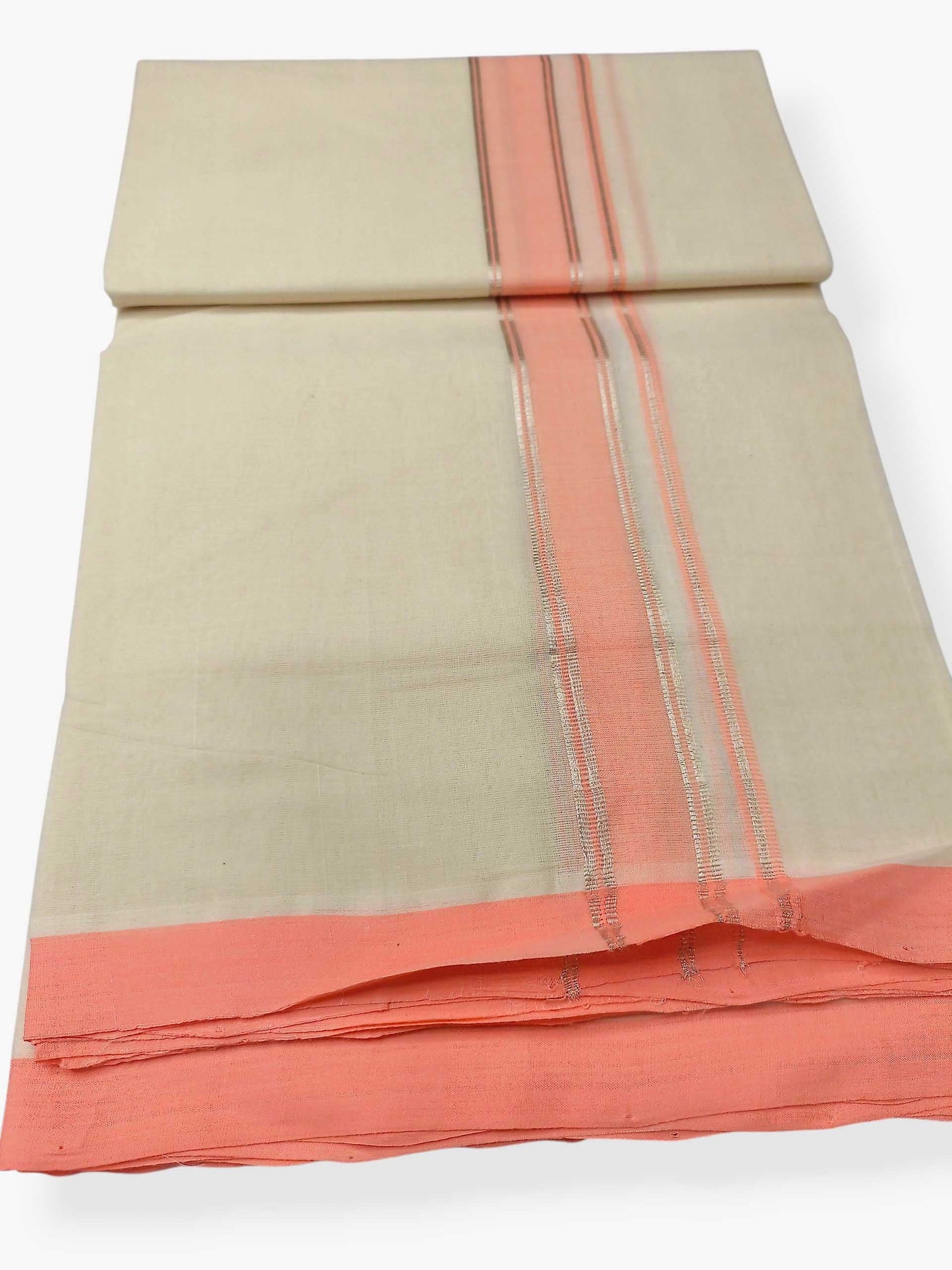 Balaramapuram Handloom Double Mundu Pure Cotton with Rose Border