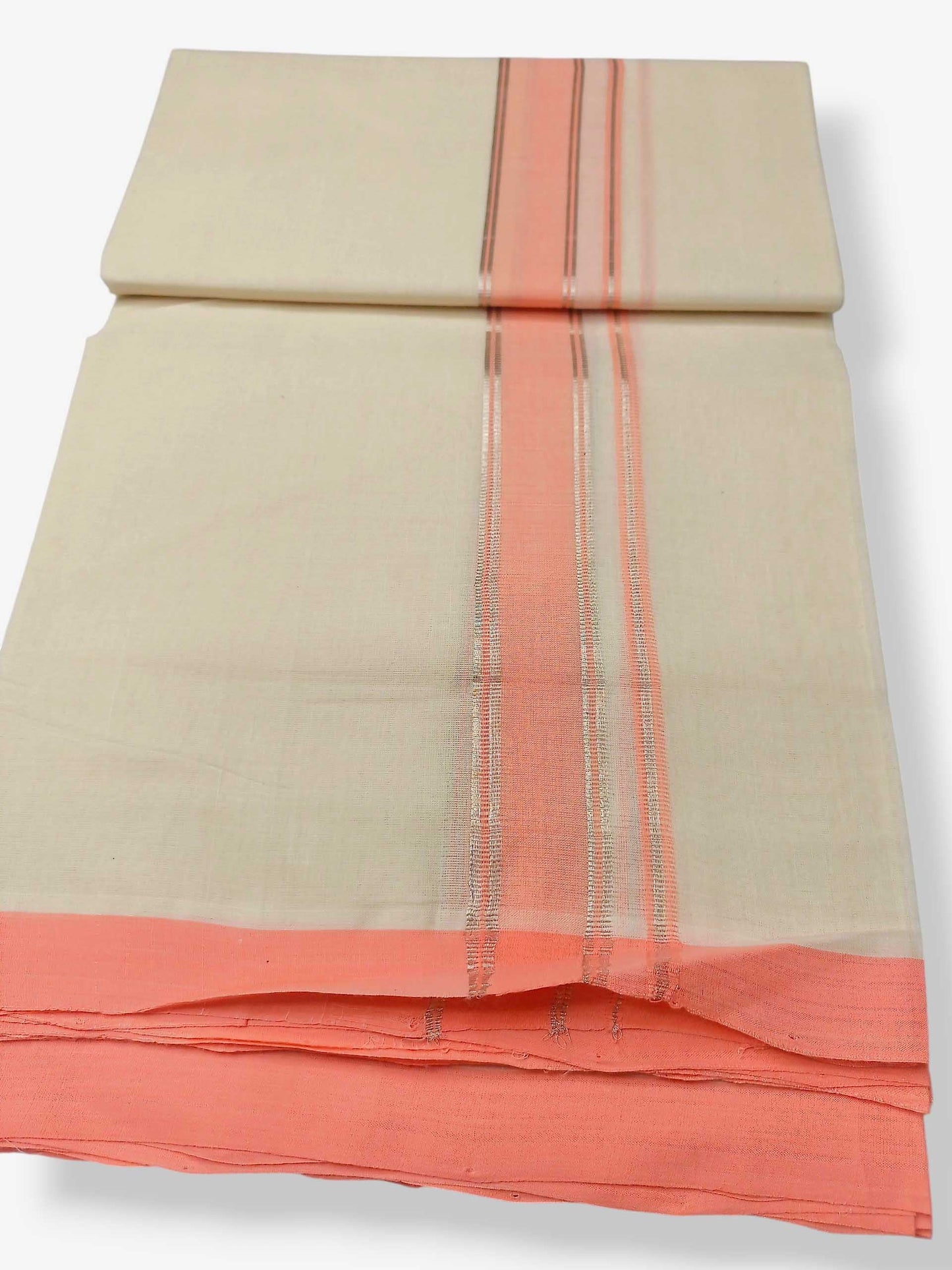 Balaramapuram Handloom Double Mundu Pure Cotton with Rose Border
