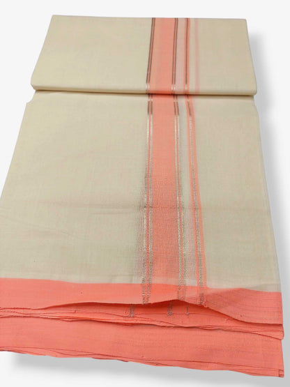 Balaramapuram Handloom Double Mundu Pure Cotton with Rose Border