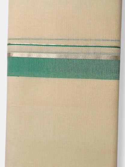 Balaramapuram Handloom Double Mundu Pure Cotton with Green Border