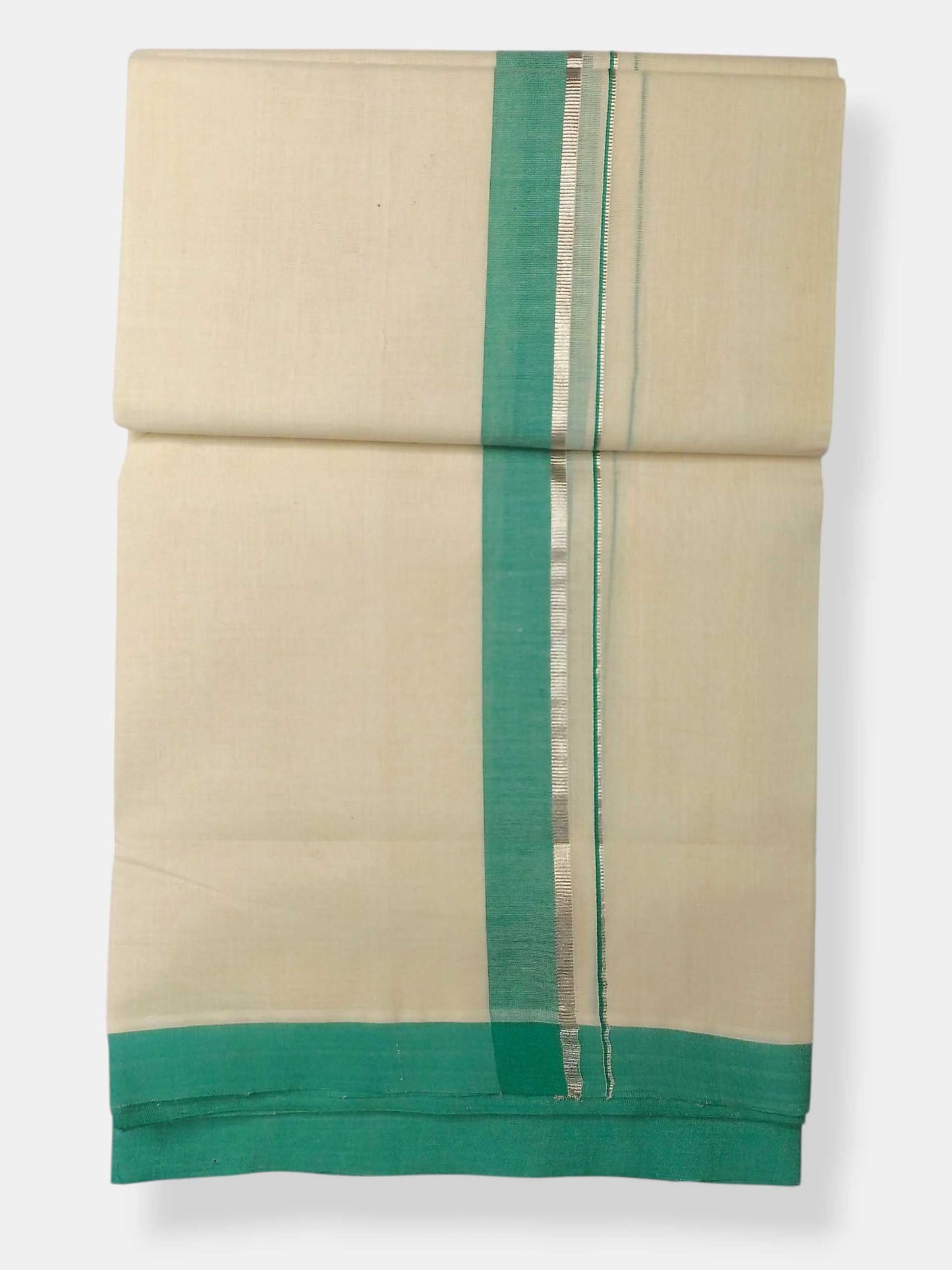 Balaramapuram Handloom Double Mundu Pure Cotton with Green Border