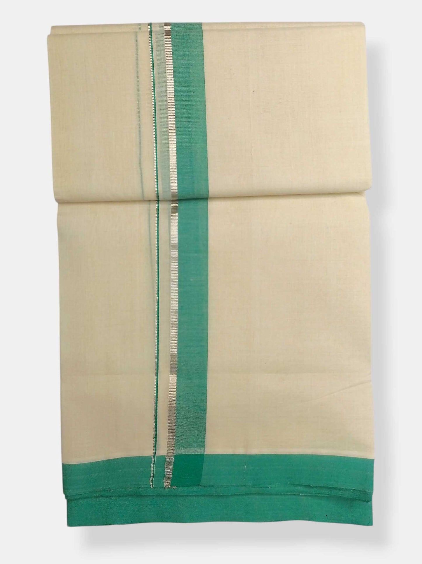Balaramapuram Handloom Double Mundu Pure Cotton with Green Border