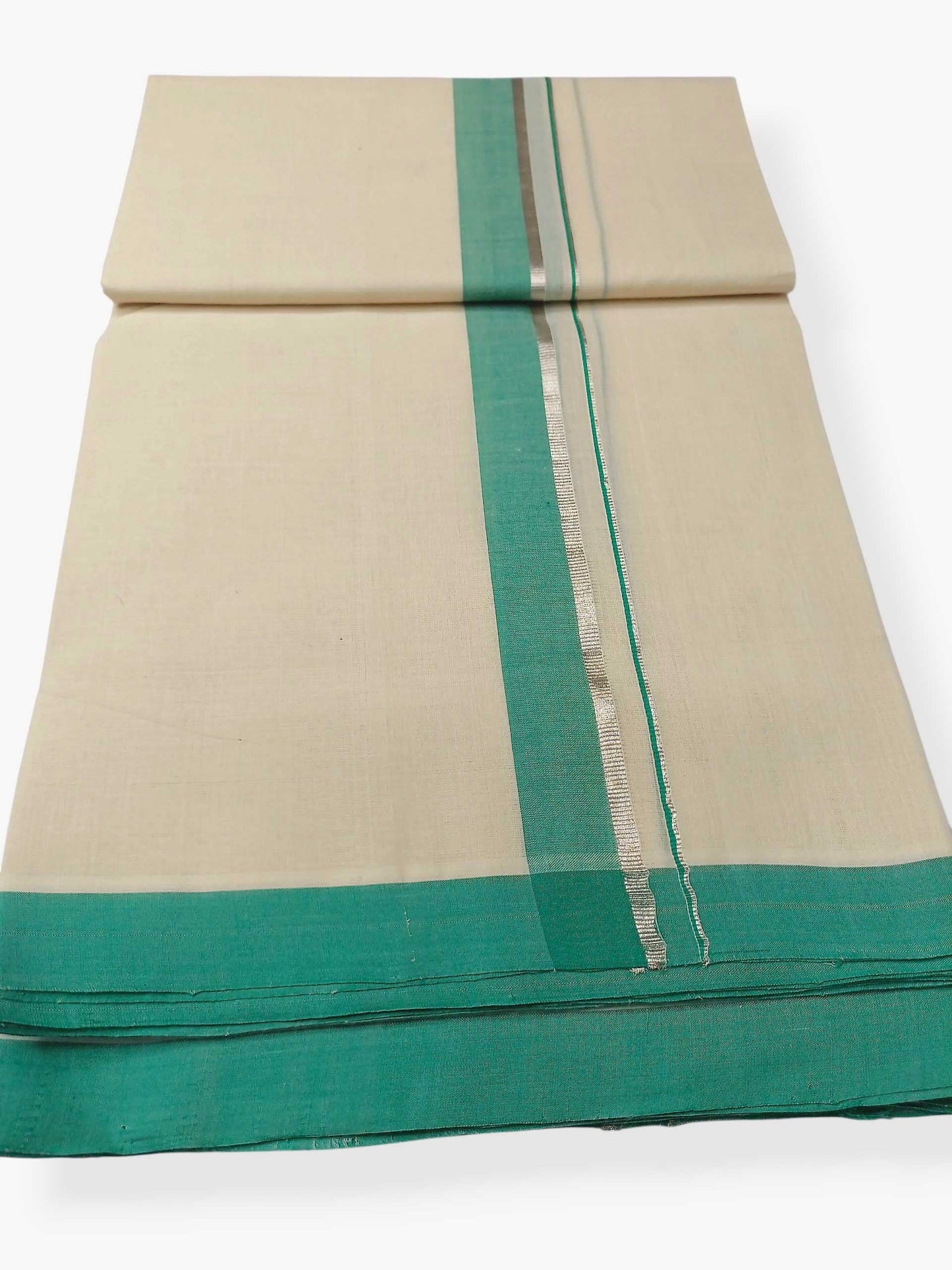 Balaramapuram Handloom Double Mundu Pure Cotton with Green Border