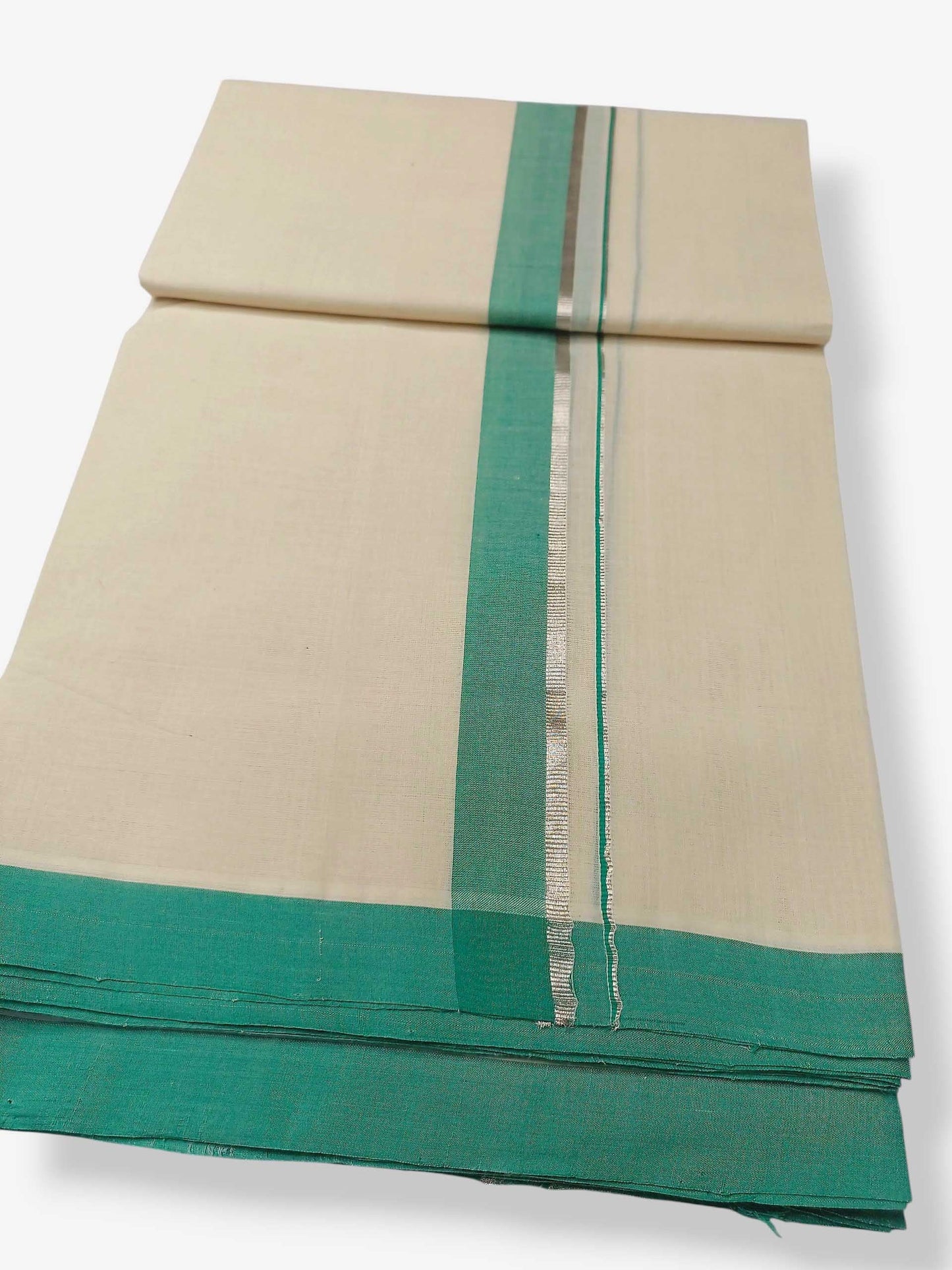 Balaramapuram Handloom Double Mundu Pure Cotton with Green Border