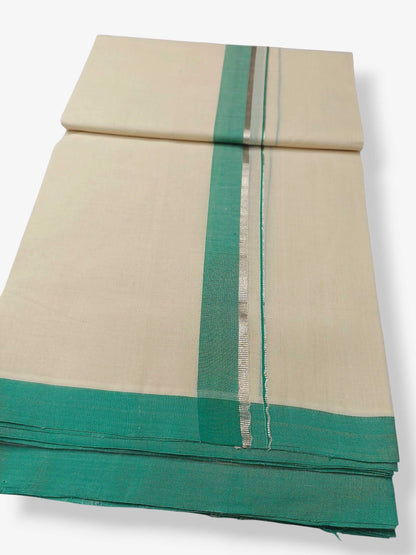 Balaramapuram Handloom Double Mundu Pure Cotton with Green Border