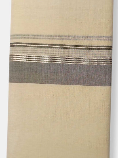 Balaramapuram Handloom Double Mundu Pure Cotton with Gray Border