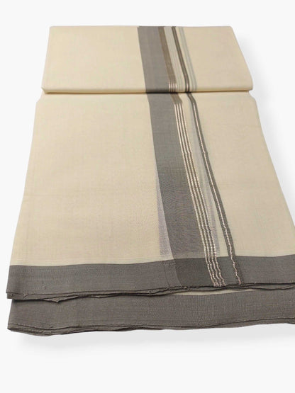 Balaramapuram Handloom Double Mundu Pure Cotton with Gray Border
