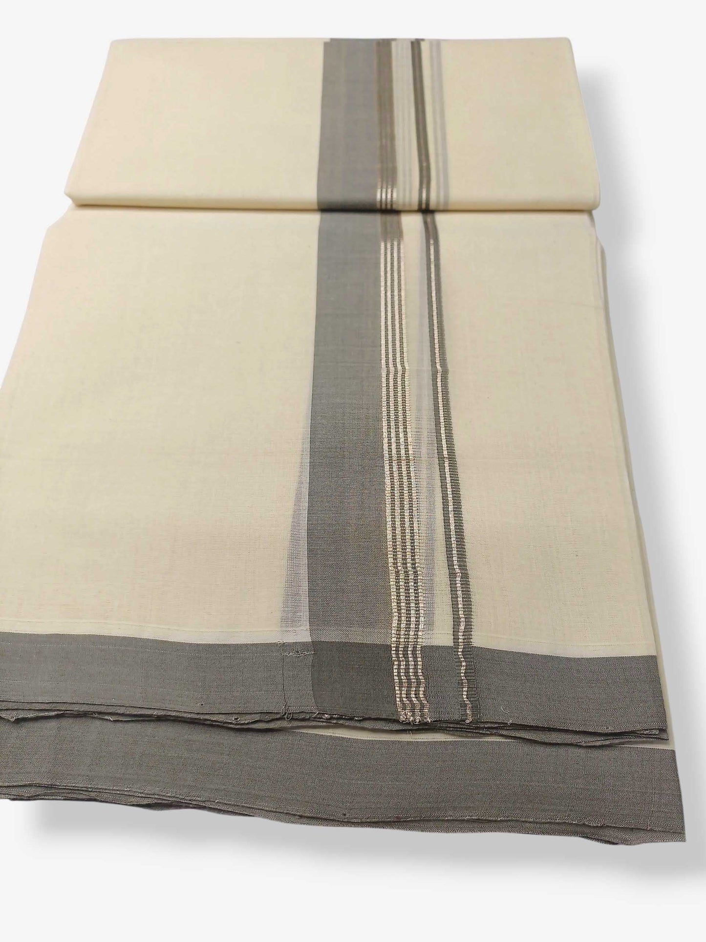 Balaramapuram Handloom Double Mundu Pure Cotton with Gray Border