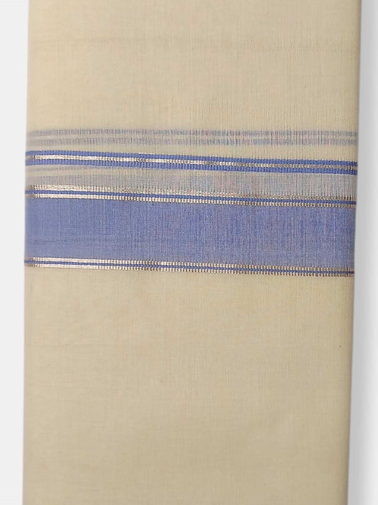 Balaramapuram Handloom Double Mundu Pure Cotton with Blue Border