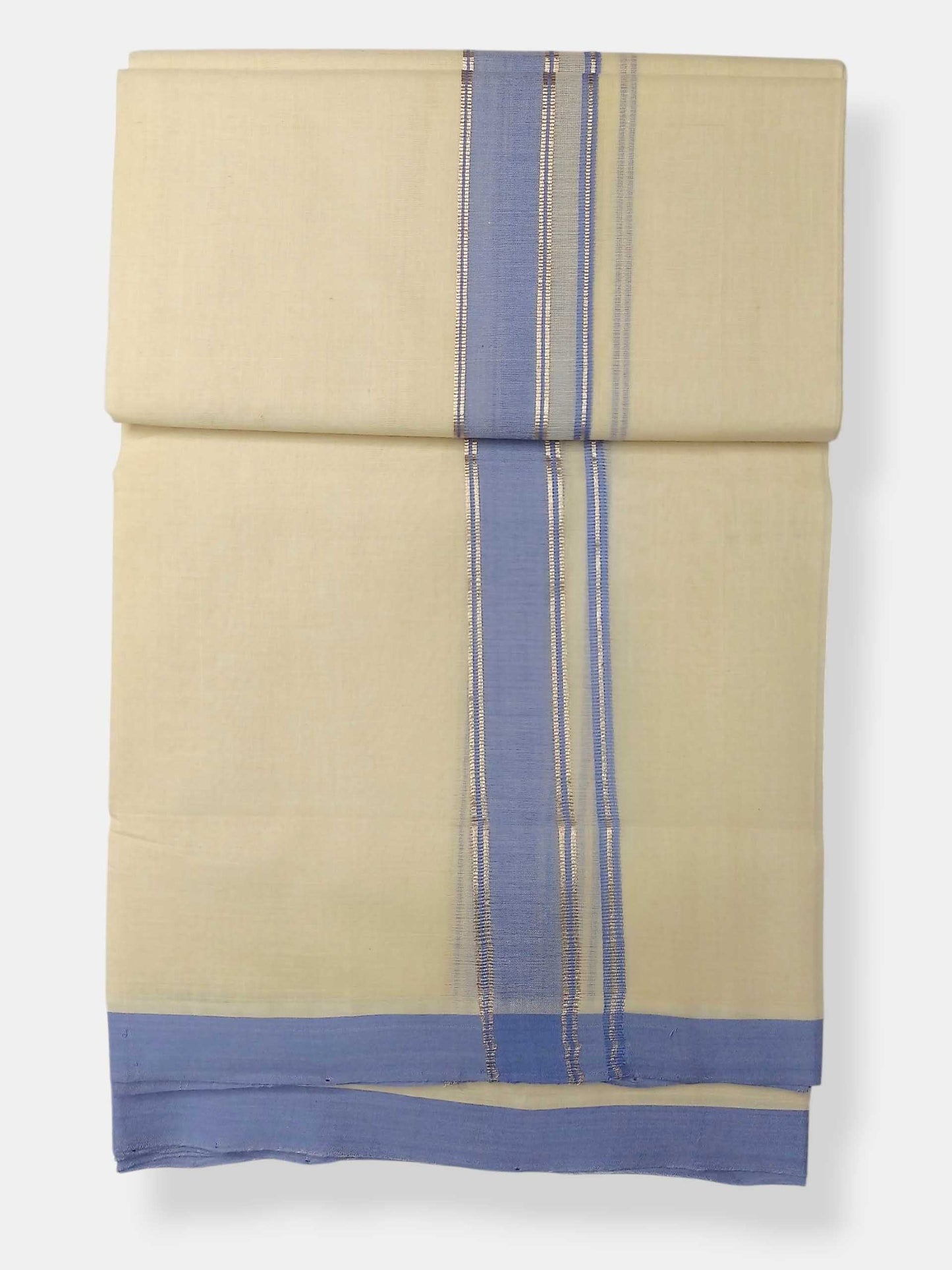 Balaramapuram Handloom Double Mundu Pure Cotton with Blue Border