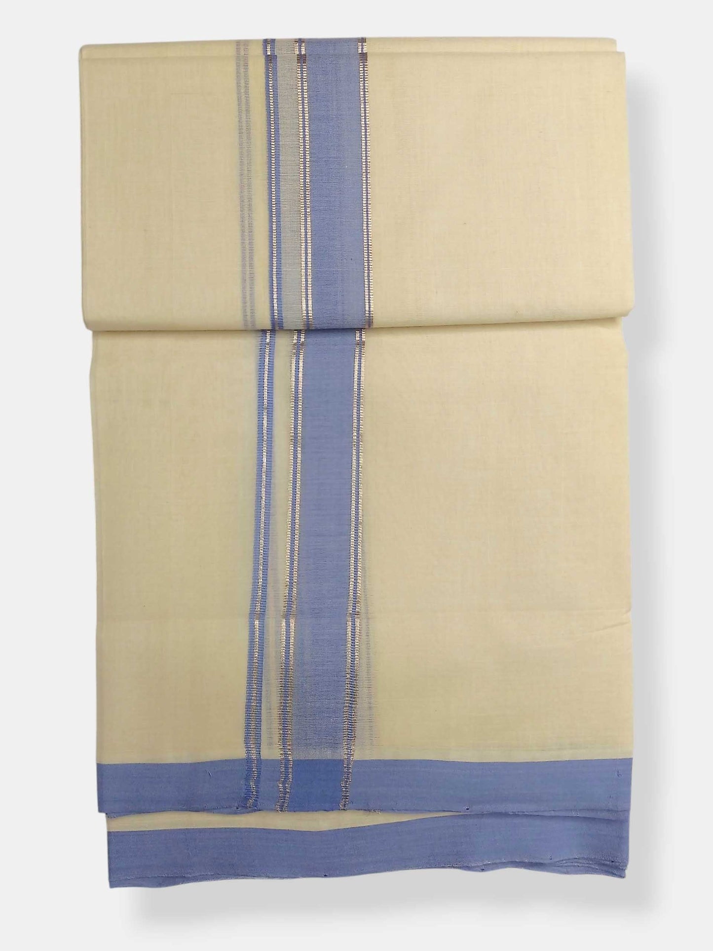 Balaramapuram Handloom Double Mundu Pure Cotton with Blue Border