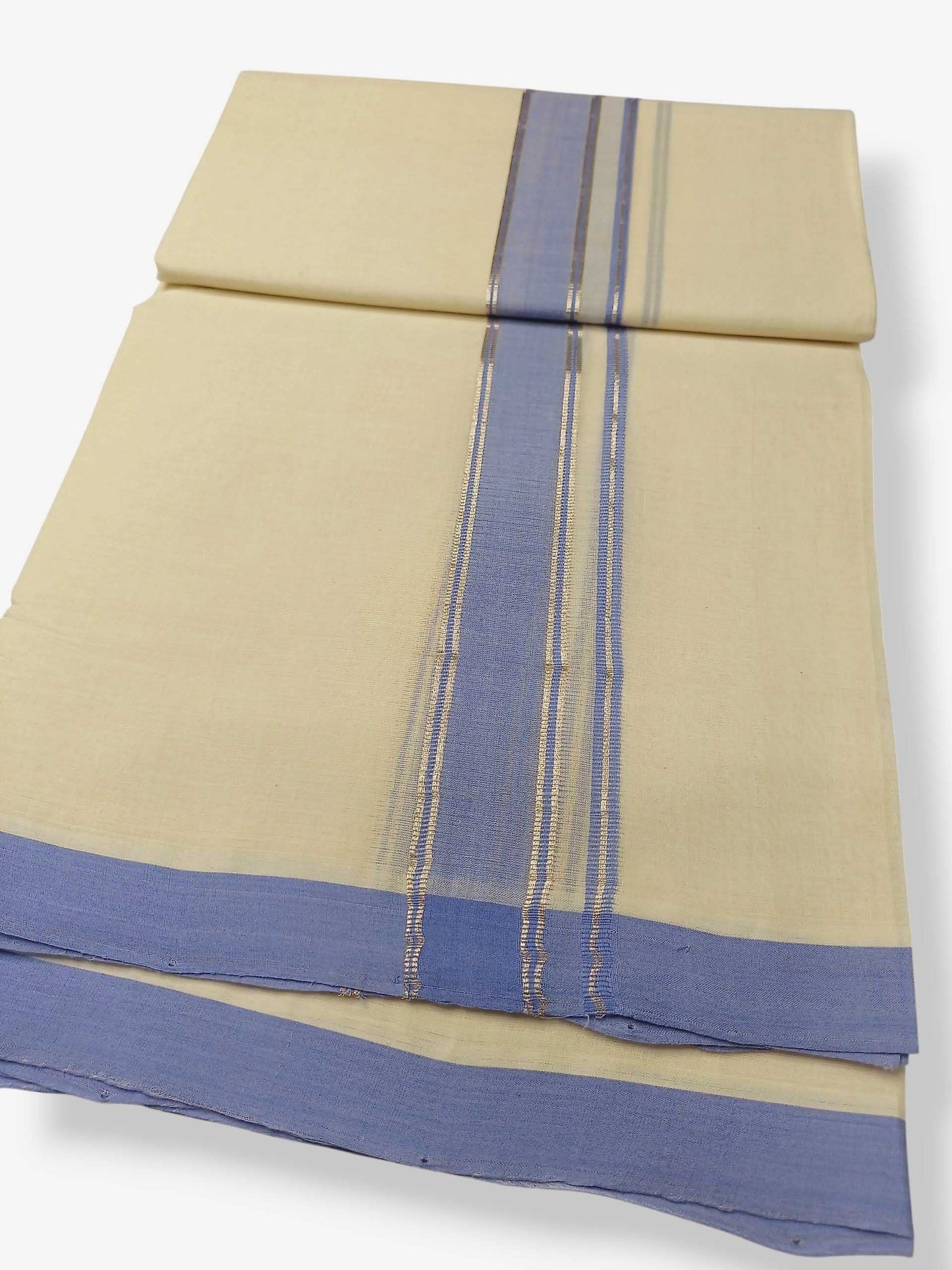 Balaramapuram Handloom Double Mundu Pure Cotton with Blue Border