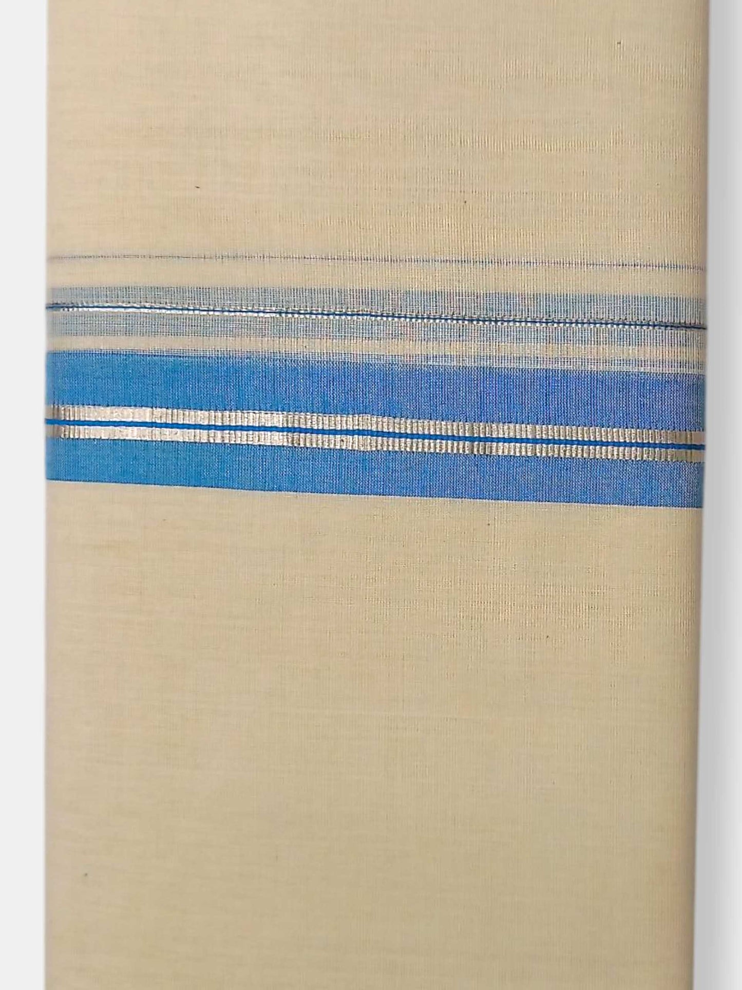 Balaramapuram Handloom Double Mundu Pure Cotton with SkyBlue Border