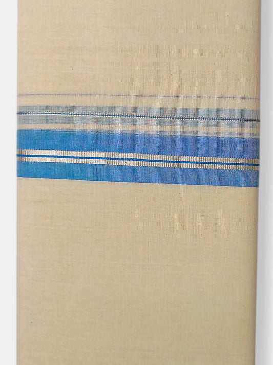 Balaramapuram Handloom Double Mundu Pure Cotton with SkyBlue Border