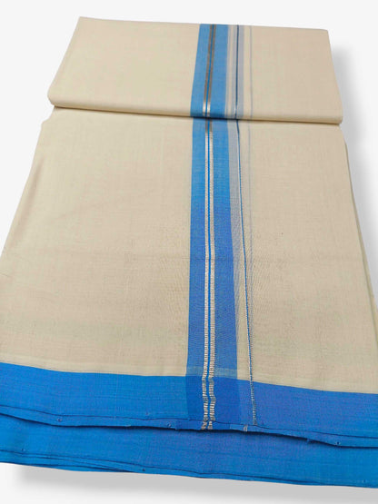 Balaramapuram Handloom Double Mundu Pure Cotton with SkyBlue Border
