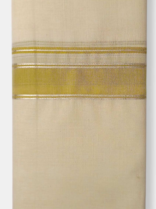 Balaramapuram Handloom Double Mundu Pure Cotton with Yellow Green Border