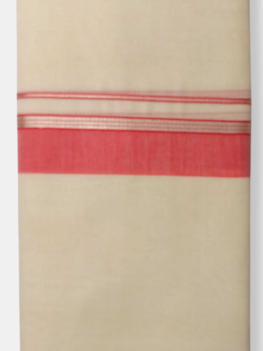 Balaramapuram Handloom Double Mundu Pure Cotton with Red Border
