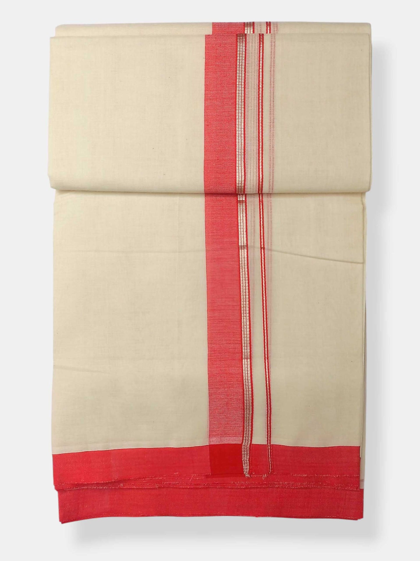 Balaramapuram Handloom Double Mundu Pure Cotton with Red Border