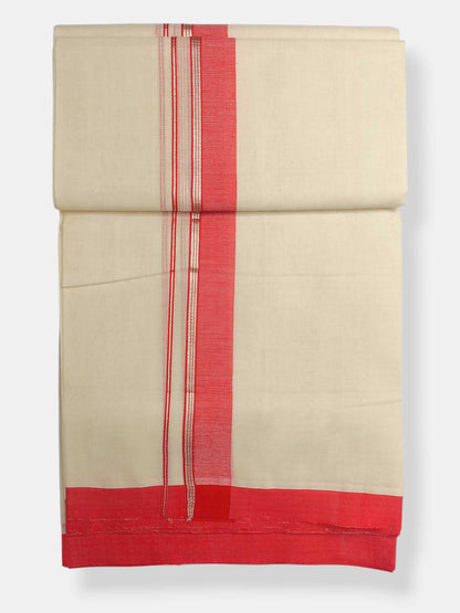 Balaramapuram Handloom Double Mundu Pure Cotton with Red Border
