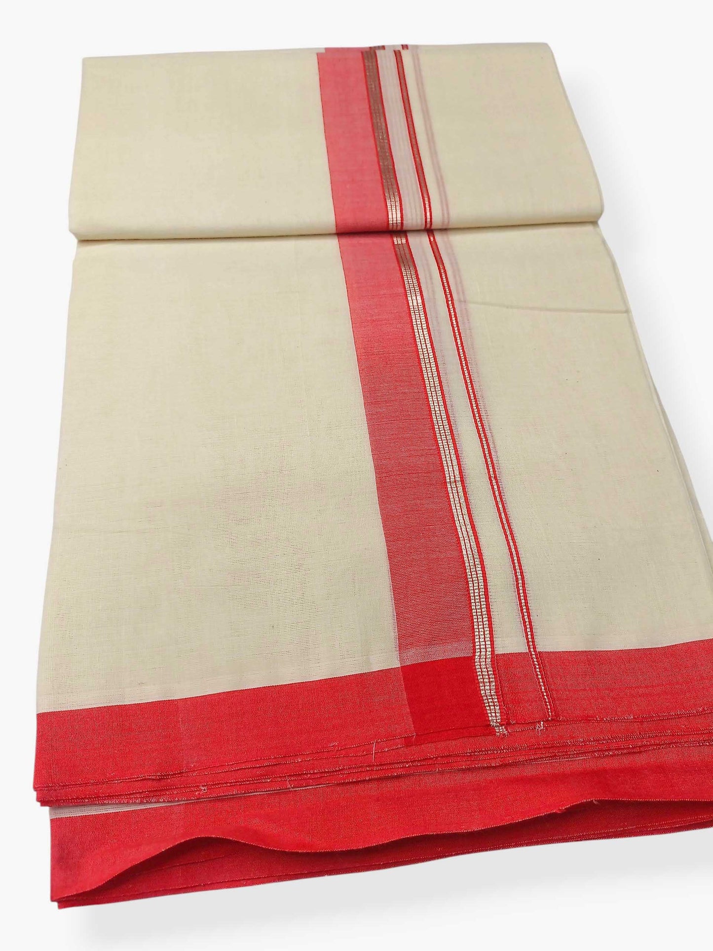 Balaramapuram Handloom Double Mundu Pure Cotton with Red Border