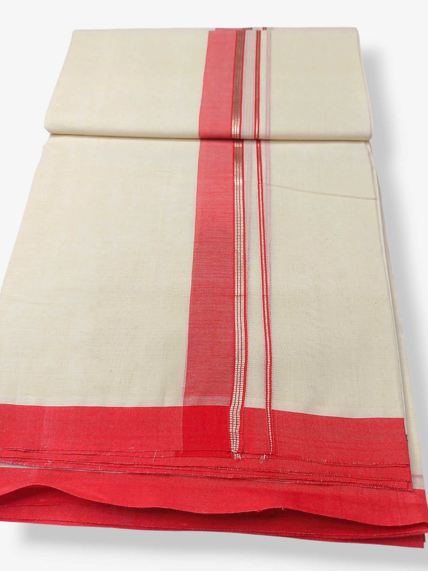 Balaramapuram Handloom Double Mundu Pure Cotton with Red Border