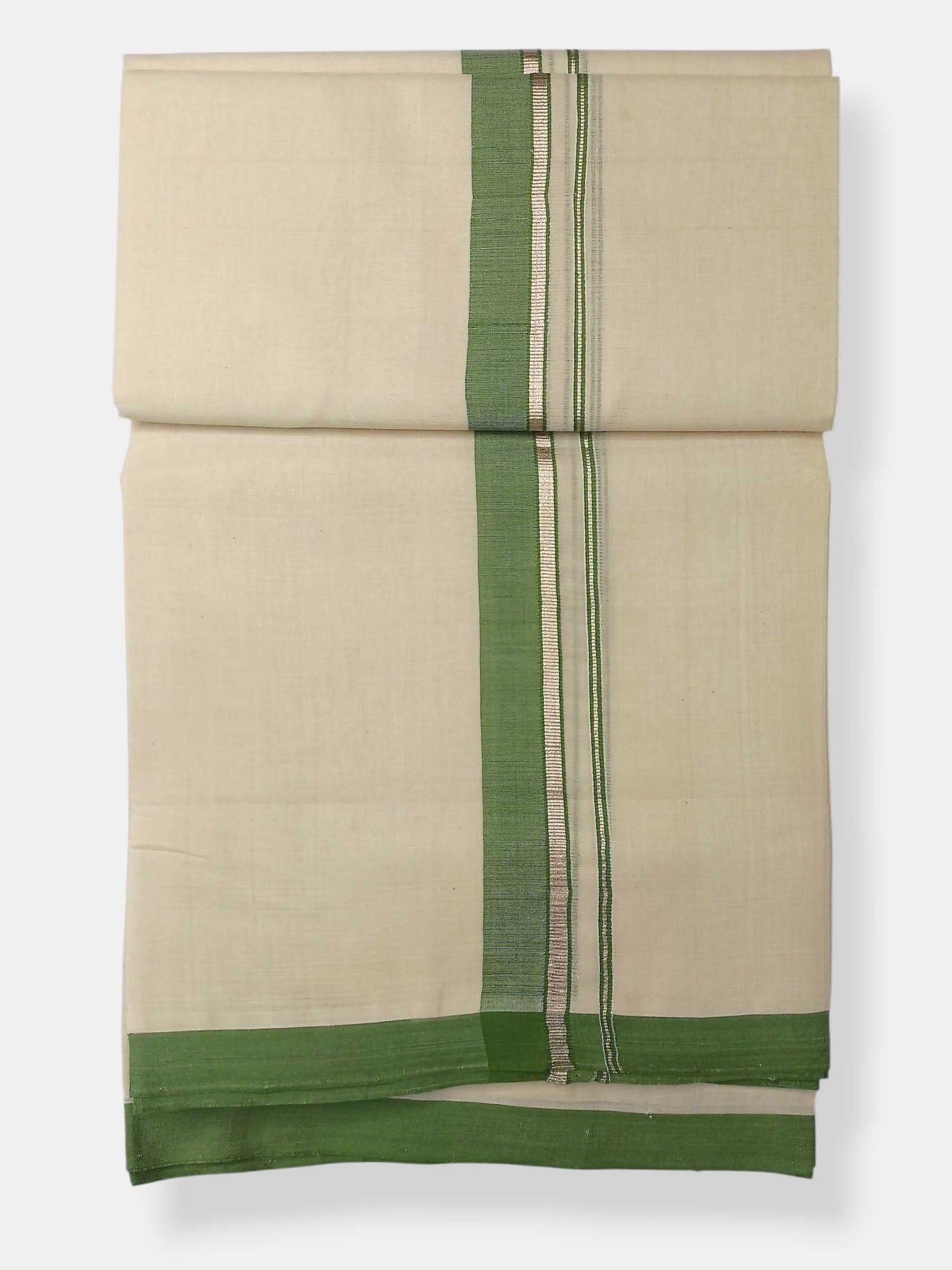 Balaramapuram Handloom Double Mundu Pure Cotton with Green Border