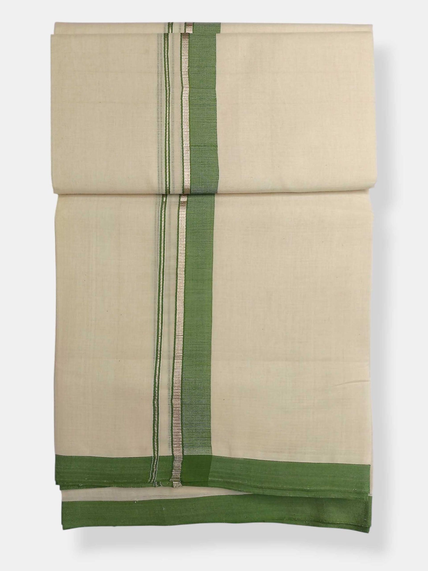 Balaramapuram Handloom Double Mundu Pure Cotton with Green Border