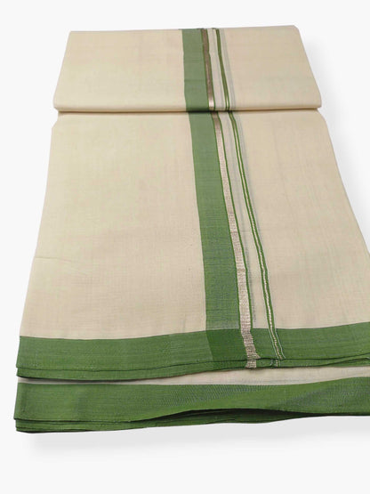Balaramapuram Handloom Double Mundu Pure Cotton with Green Border