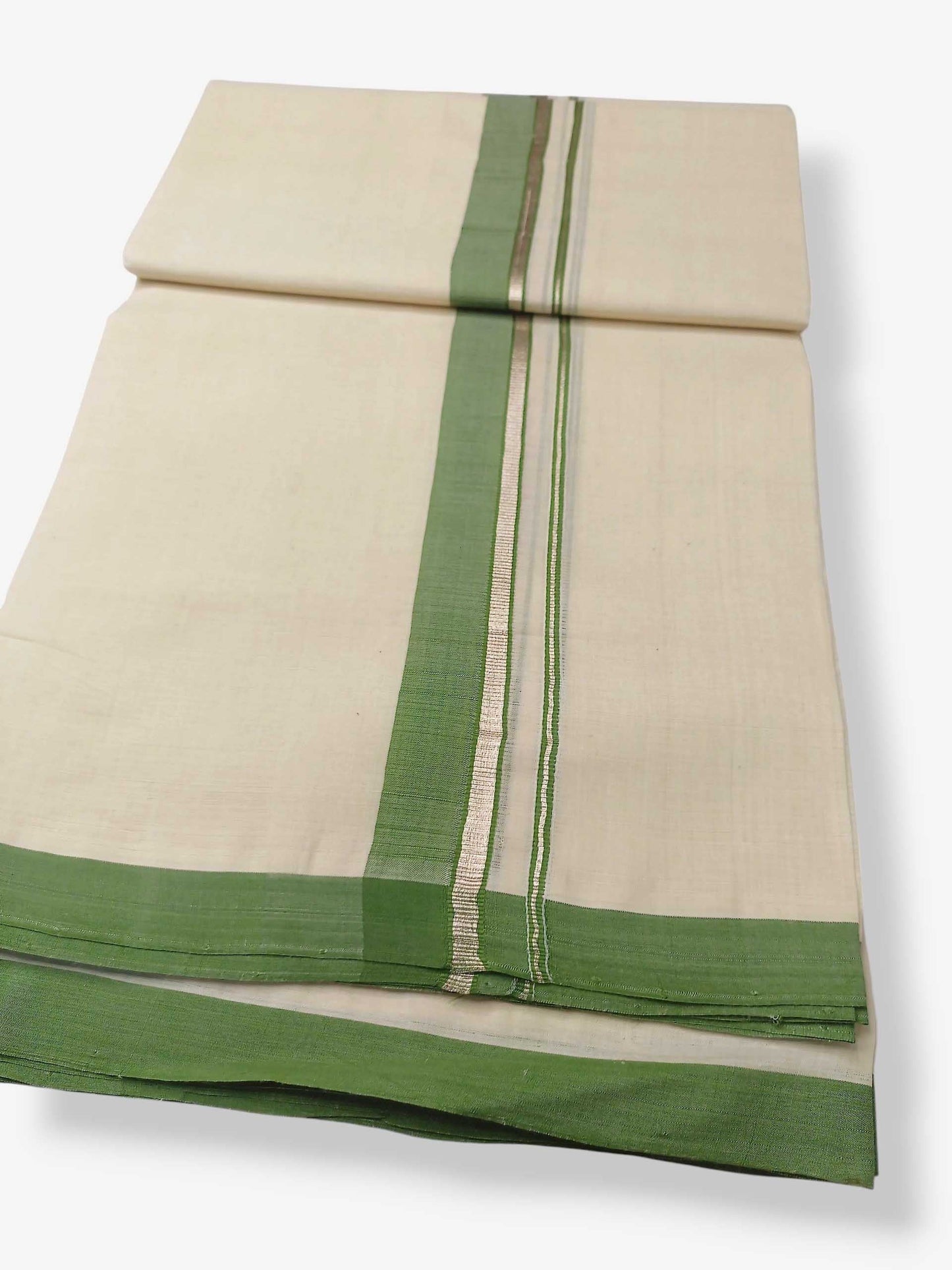 Balaramapuram Handloom Double Mundu Pure Cotton with Green Border