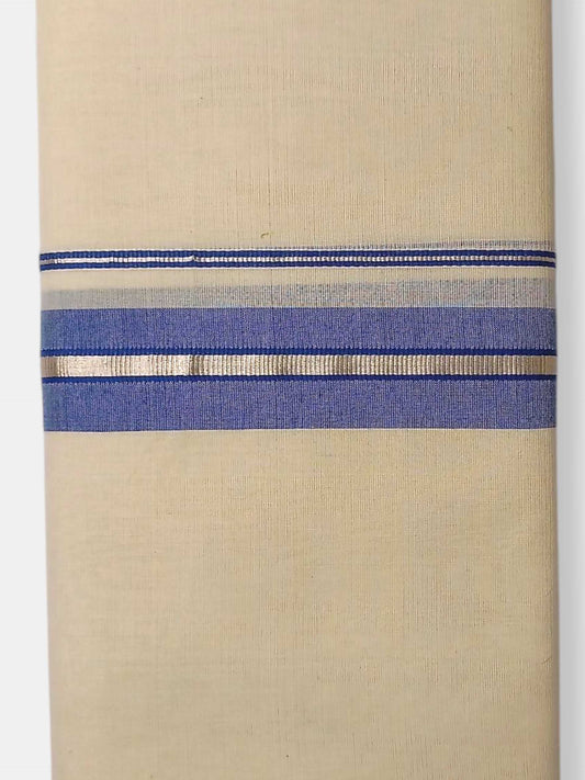 Balaramapuram Handloom Double Mundu Pure Cotton with Blue Border