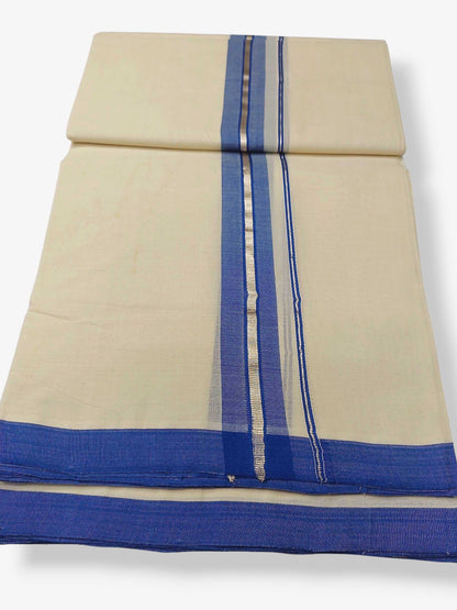 Balaramapuram Handloom Double Mundu Pure Cotton with Blue Border