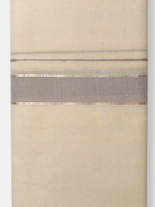 Balaramapuram Handloom Double Mundu Pure Cotton with Ash Border