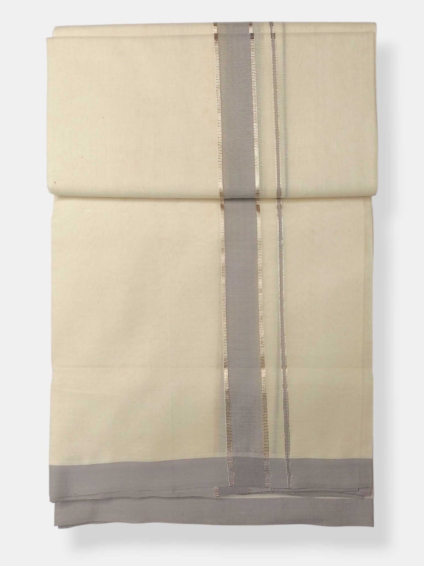 Balaramapuram Handloom Double Mundu Pure Cotton with Ash Border