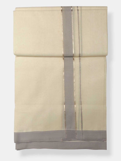 Balaramapuram Handloom Double Mundu Pure Cotton with Ash Border