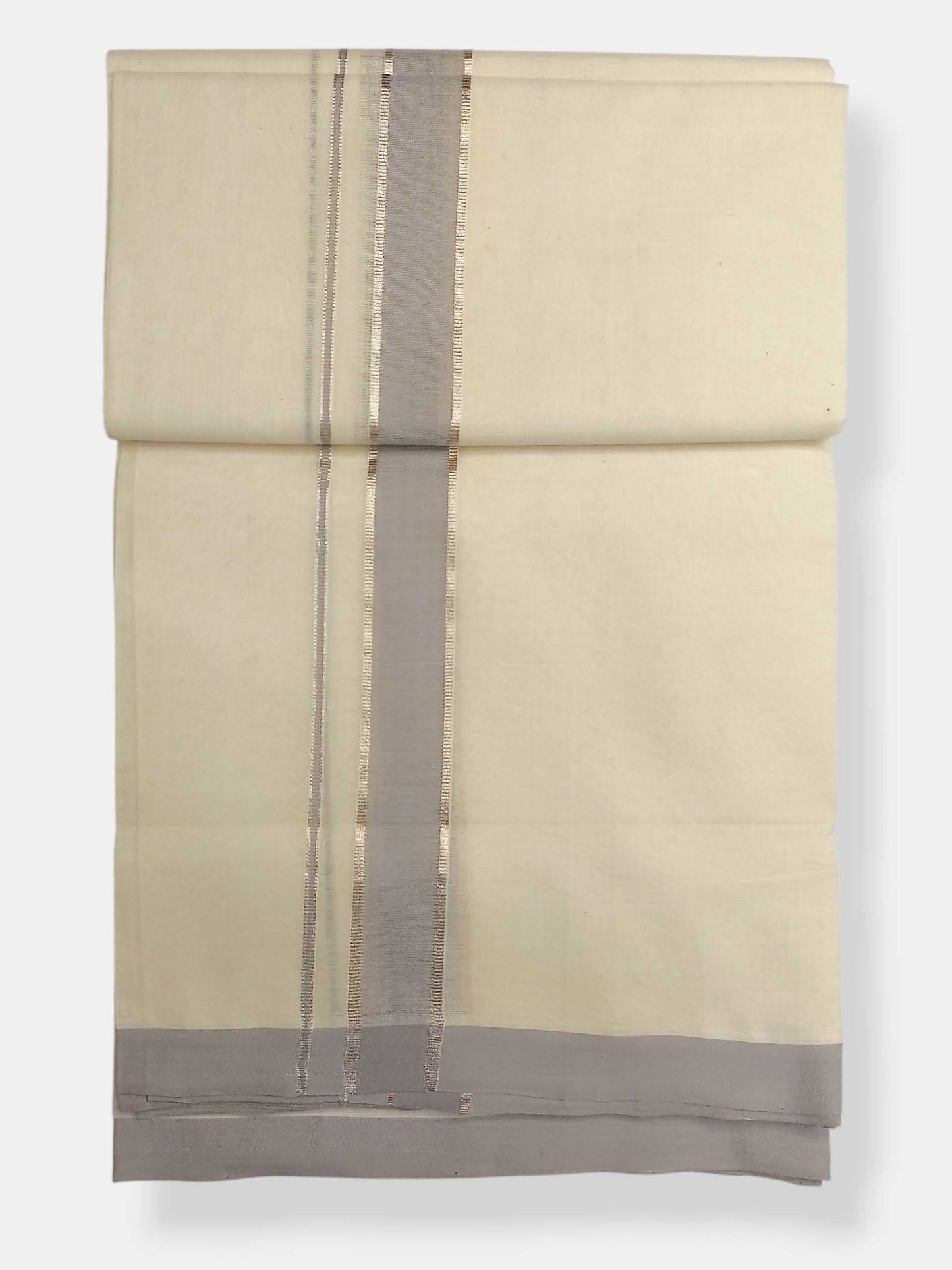 Balaramapuram Handloom Double Mundu Pure Cotton with Ash Border