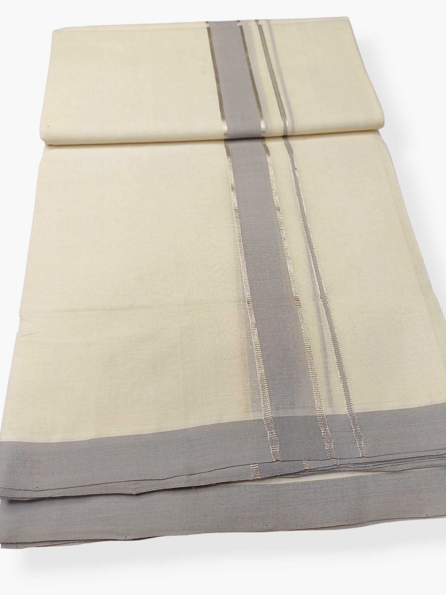 Balaramapuram Handloom Double Mundu Pure Cotton with Ash Border
