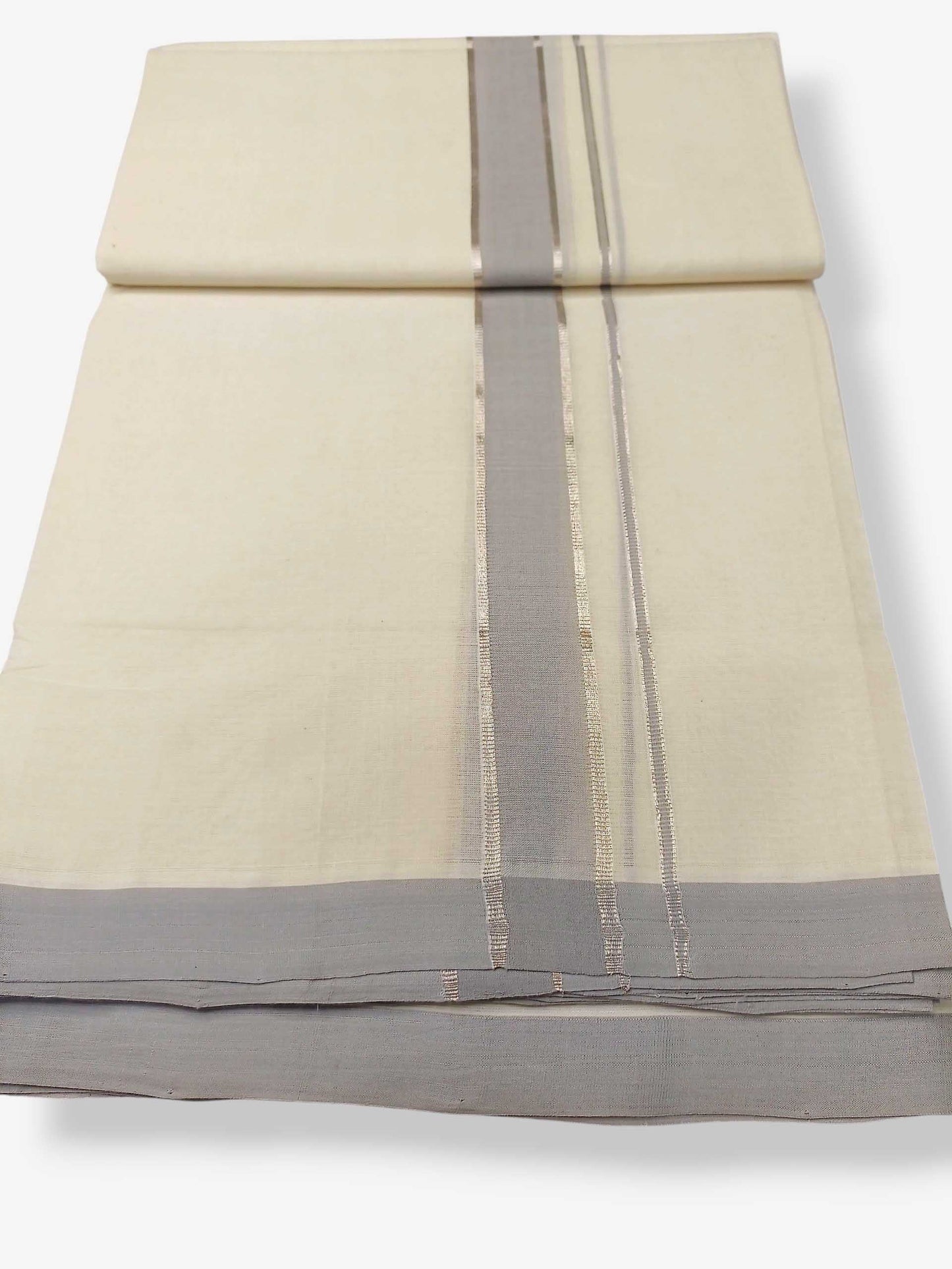 Balaramapuram Handloom Double Mundu Pure Cotton with Ash Border